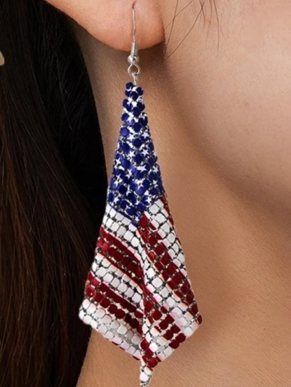 USA Flag Earrings Drop Dangle New 4th of July Patriot